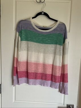 Hem & Thread Striped Scoop Neck Sweater in Lavender, Green, Pink, Cream